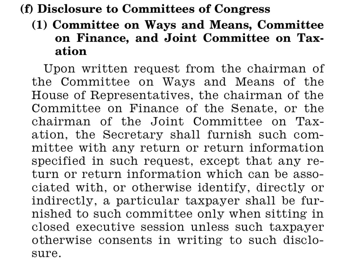 There are many unclear provisions in the United States Code.  But 26 U.S.C. § 6103(f)(1) is not one of them: