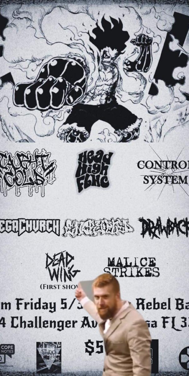 DeadWingFL's tweet photo. 5/31 @ Rebel Base in Odessa. $5 gets you in. Lots of great bands on this lineup!
@ControlSystemFL 
@CaughtCold 
@HeadHighFL https://t.co/R1G1J1xjlv