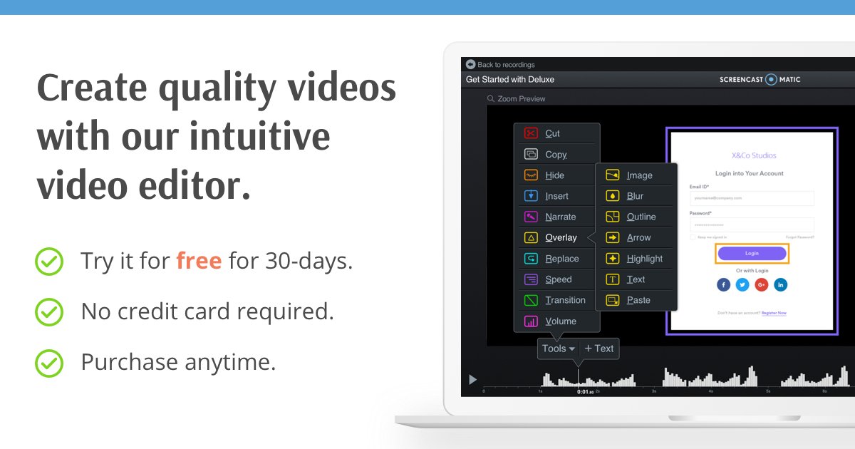 screenpalapp's tweet photo. Have you heard? We've got a free video editor trial for those looking to enhance their videos.  Head to the website and start editing today! Discover all that @screencasto has to offer #videoeditor #videoediting #enhancevideos #freevideoeditor #onlinevideoeditor #editsoftware https://t.co/Wkivh4VCDw