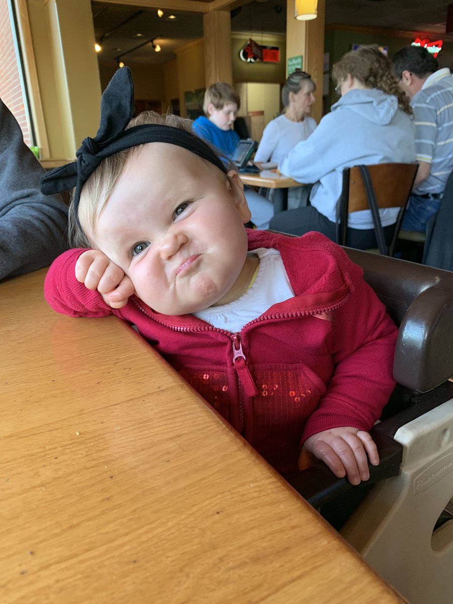 itbecam's tweet photo. This is my daughter’s “flirting” face as she looks at the baby one table over.  Turns out “Not Having Game But Thinking You Have Game” is hereditary. #likefatherlikedaughter https://t.co/7QZrCDpUAB