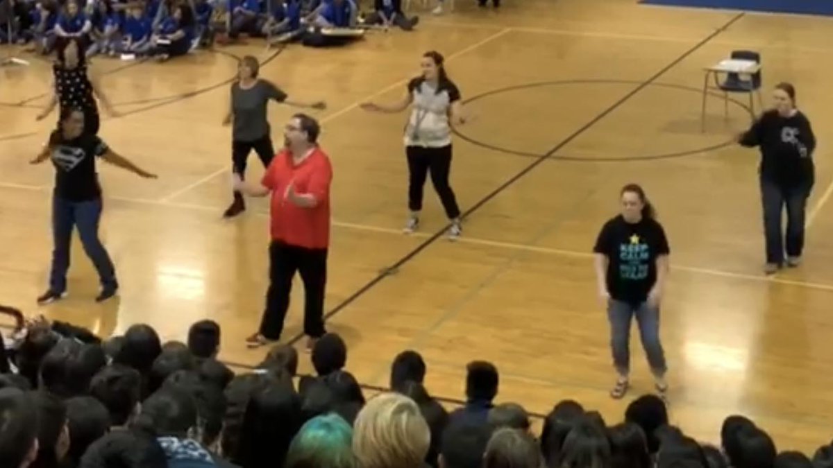 ElissaQAdams's tweet photo. CCMS STAAR pep rally - with an air guitar contest to inspire students to do their best!
@CCMS_Eagles 
@BISD https://t.co/Wkh7cZlwFX