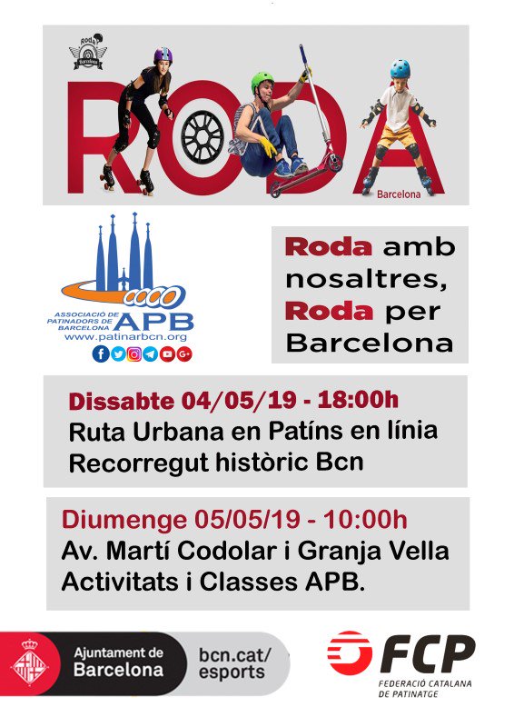 APBoficial's tweet photo. Roda x Barcelona 2019.
Patinatge Urbà present amb l'PAB.
Apunta't la data.
No pots faltar!
#apb #patinarbcn #classesapb #rutesapb #rutespatins #patinatgeurbà #voluntariat #esports #barcelona #patinemperlapau #rollersapb #rollersbcn #rutesroller #RodaxBarcelona https://t.co/59Du9icqjq