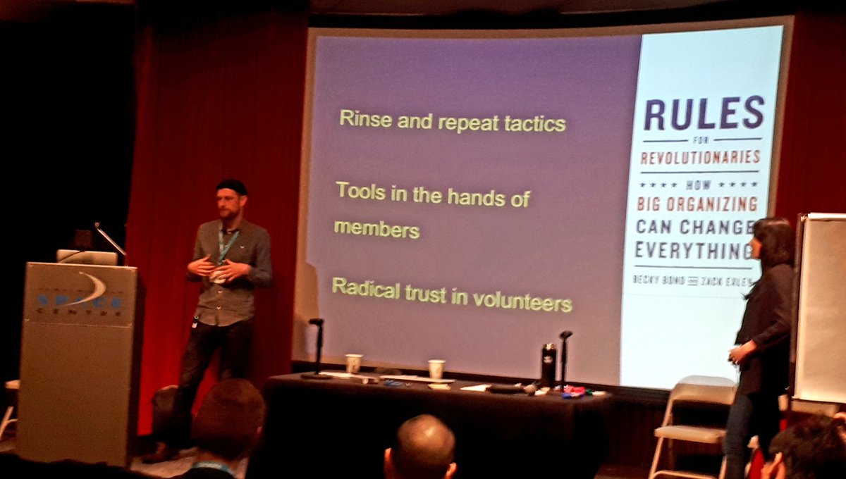 Leadnow organizers talking #BigOrganizing principles learned from Sanders campaign and used in BC's pro rep referendum in 2018.

"Radical trust in volunteers" 
#CanRoots
