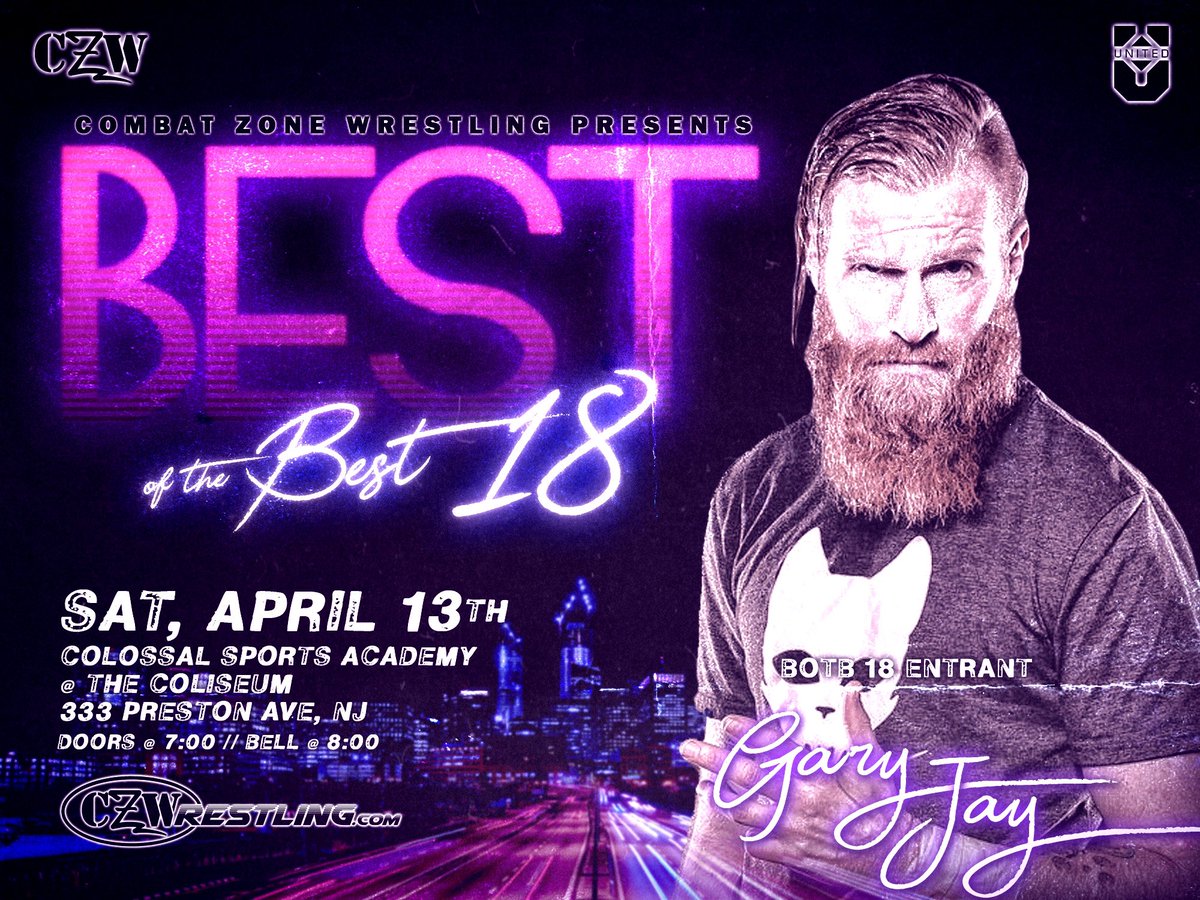 LarryL3g3nd3's tweet photo. 2night!!! It’s @combatzone ‘s annual #BestOfTheBest tournament! The stakes this year are HIGHER than ever as the #CZWTitle will be up for grabs the entirety of tournament competition! Will #TheEyePokeGAWD @ManceWarner remain intact upon the conclusion of this gala? #BOTB18 #czw https://t.co/qYw1HpWiDJ