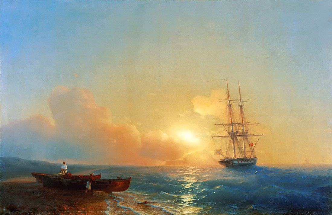 In an effort to not incite violence, here is a peaceful painting. Aivazovsky's "Fishermen on the Coast of the Sea."