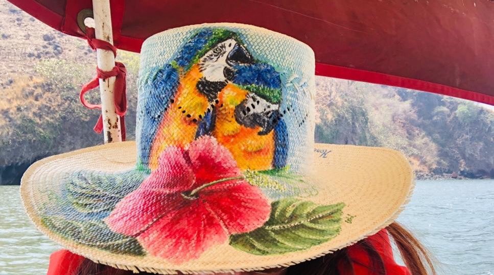 Este sábado en el recorrido por la #RutaDelSol lucí un lindo sombrero que fue pintado a mano por mujeres del municipio de San Francisco de Ojuera en #SantaBárbara que fueron capacitadas por el Gobierno de <a href="/JuanOrlandoH/">Juan Orlando H.</a> para ser microempresarias. ¡Admirada del talento hondureño!