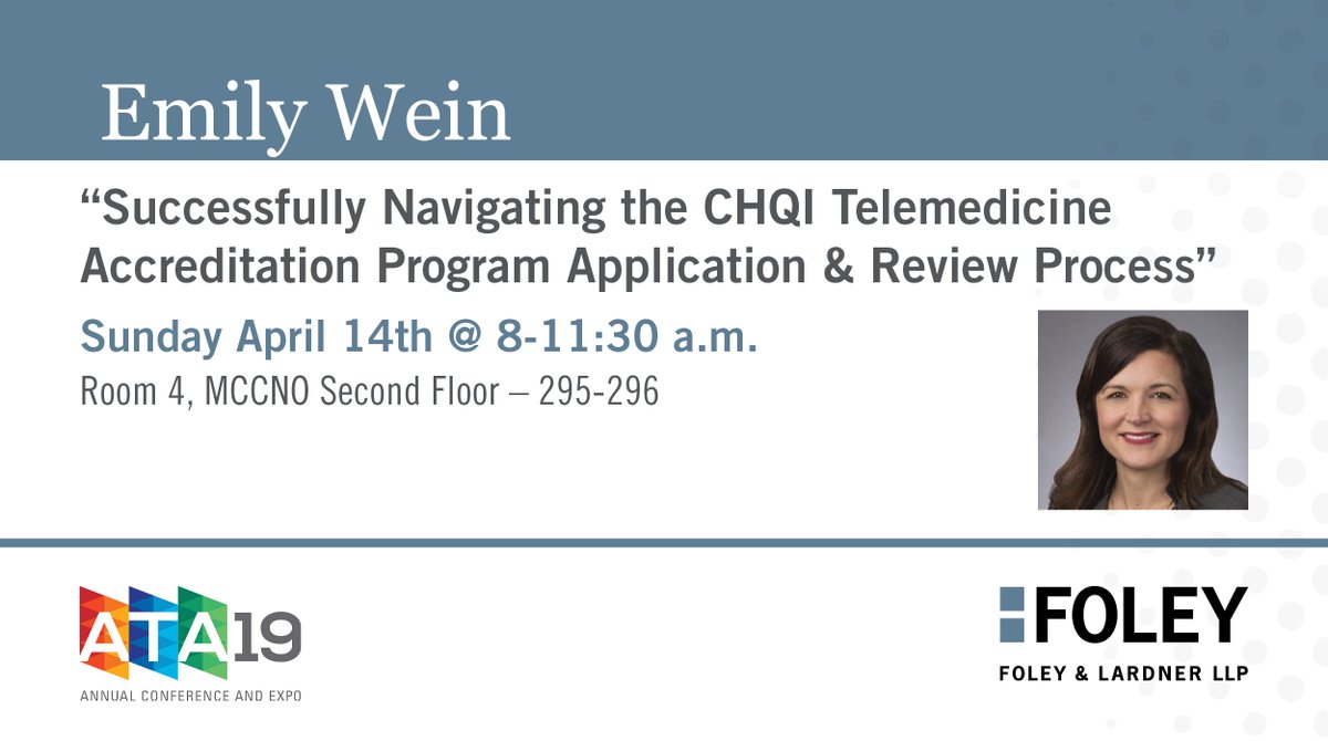 Looking forward to <a href="/Emily_Wein/">Emily H. Wein</a> presentation tomorrow morning! Be sure to kick off #ATA19 by learning about how <a href="/ClearHealthQI/">ClearHealth Quality Institute</a> accreditation can benefit you! #Telehealthfirst <a href="/Lacktman/">Nathaniel Lacktman</a> <a href="/TJFerrante/">TJ Ferrante</a>
