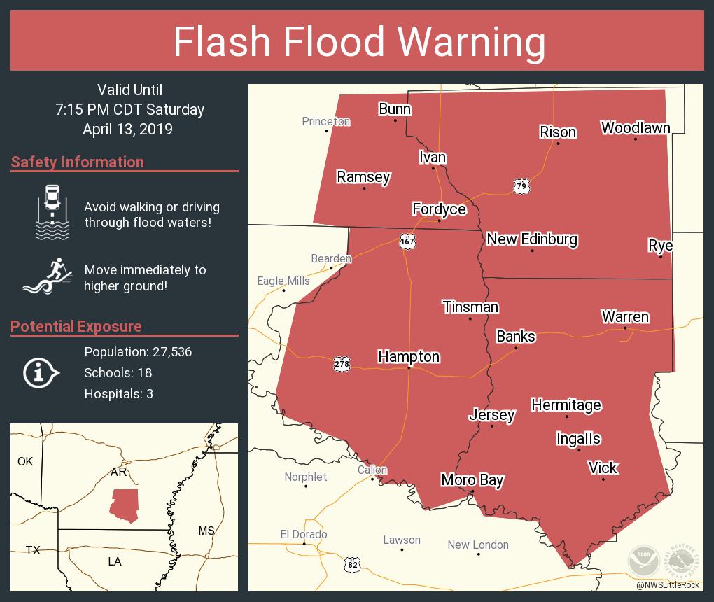 Flash Flood Warning Flash Flood Warning including Warren AR, Fordyce