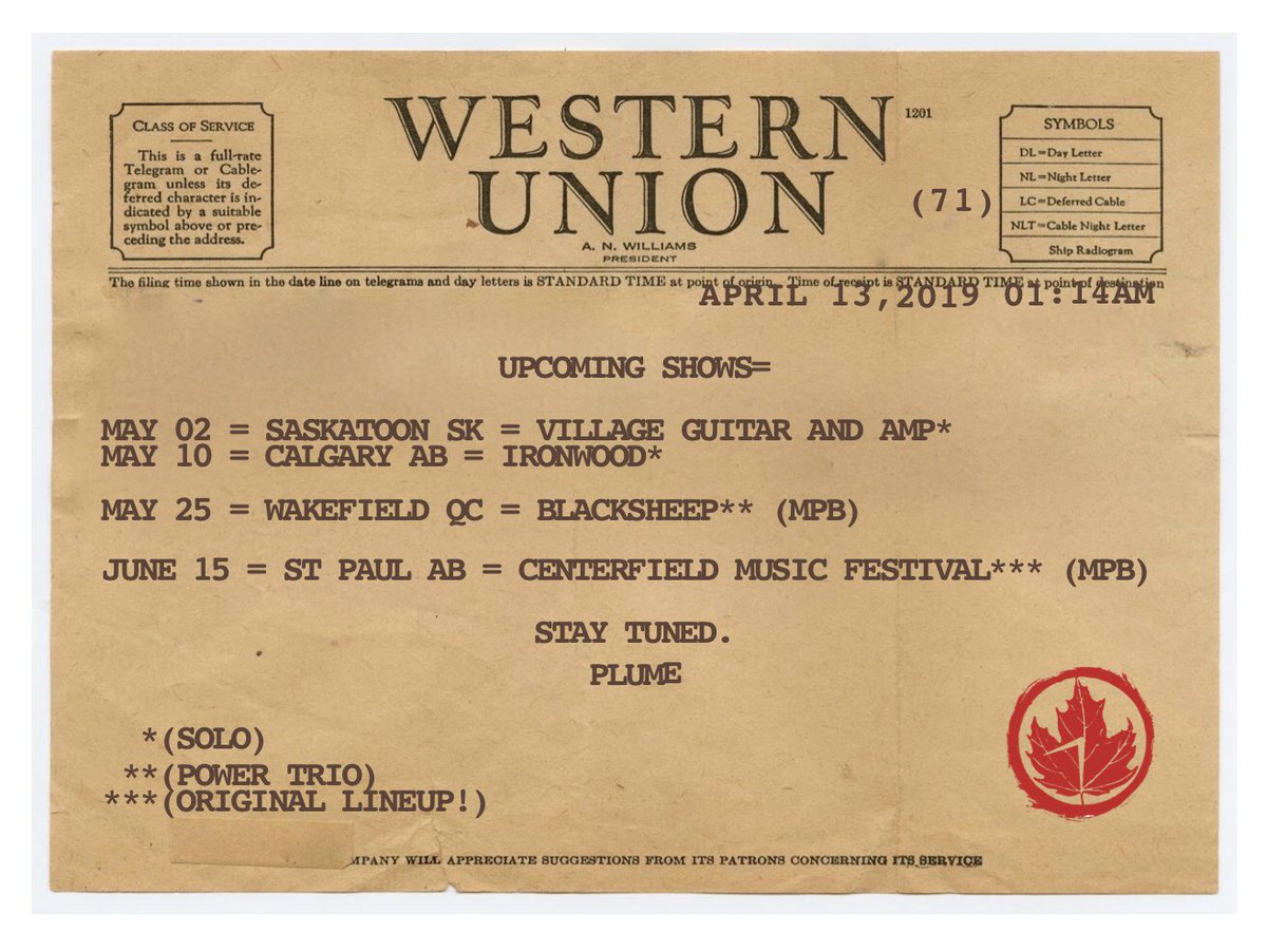 Yeah man. Upcoming shows. May 2 (solo) at Village Guitar in Saskatoon SK. May 10 (solo) at the Ironwood in Calgary AB. May 25 (trio) at the Blacksheep in Wakefield QC. June 15 (original lineup) at Centerfield Music Festival in St Paul AB. I’ll see you there! Ready, break!