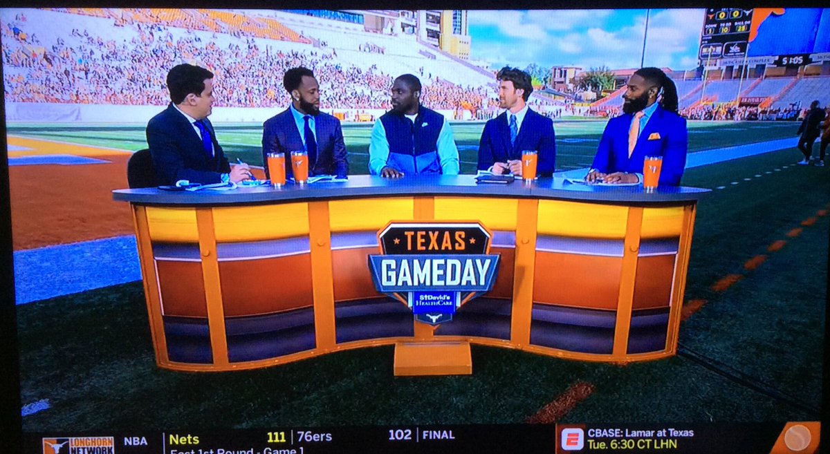 chrisgb002000's tweet photo. #LifetimeLonghorn @TheSamAcho on set with the #TXGD guys on the @LonghornNetwork @SpanningTheLoeb @superdj56 @Jordan_Shipley & @MikeGriff33 whereβs @thEMANacho π€π» #OrangeandWhiteGame https://t.co/nW2ZbWOrfy