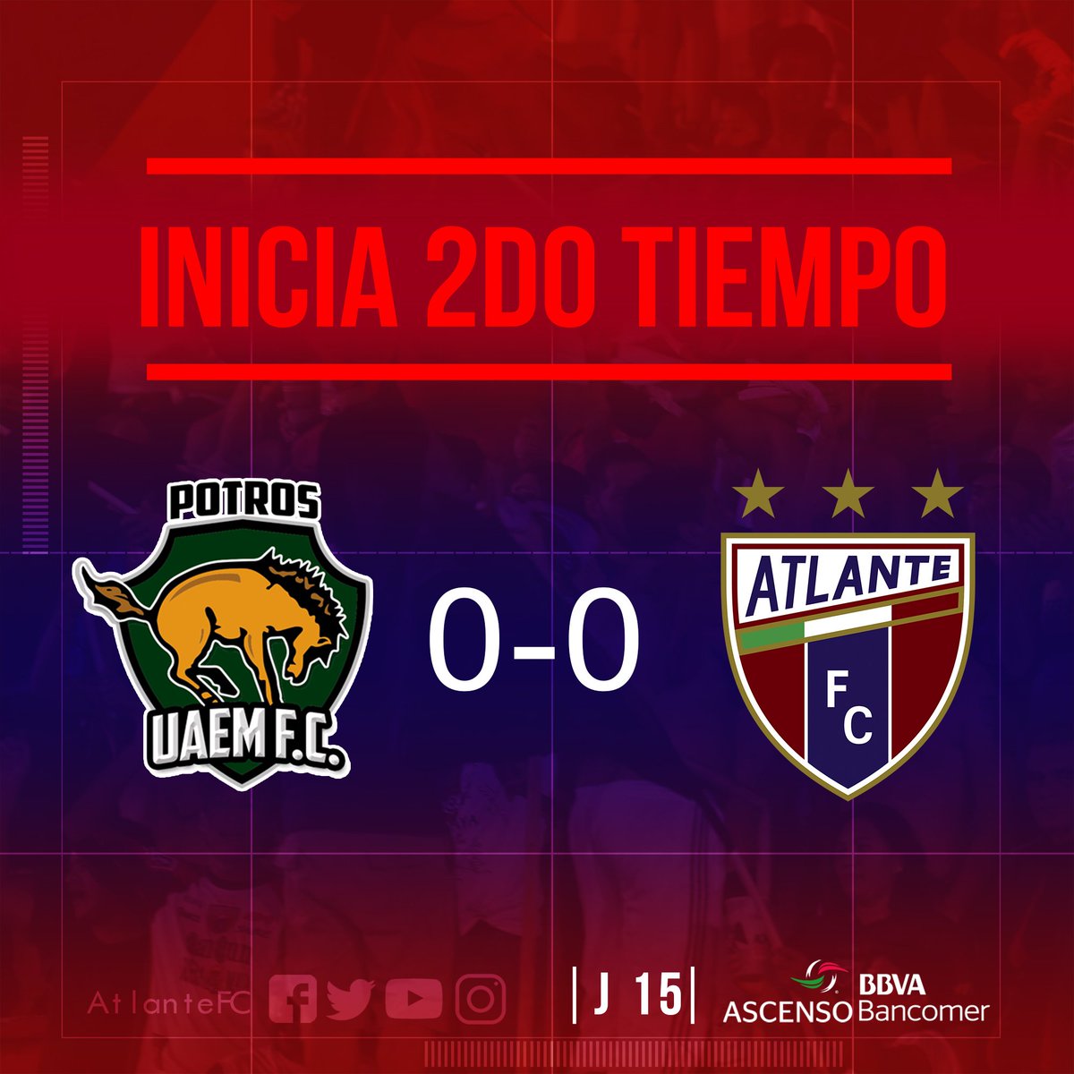 Atlante's tweet photo. Arranca el 2do Tiempo 

Potros UAEM 0 - 0 Atlante 
#CorazónAzulGrana #PowerPotro #VamosAtlante
🔵🔴 Por el pase a la Liguilla!!! 🤜💥 https://t.co/nIzRkVG0sY