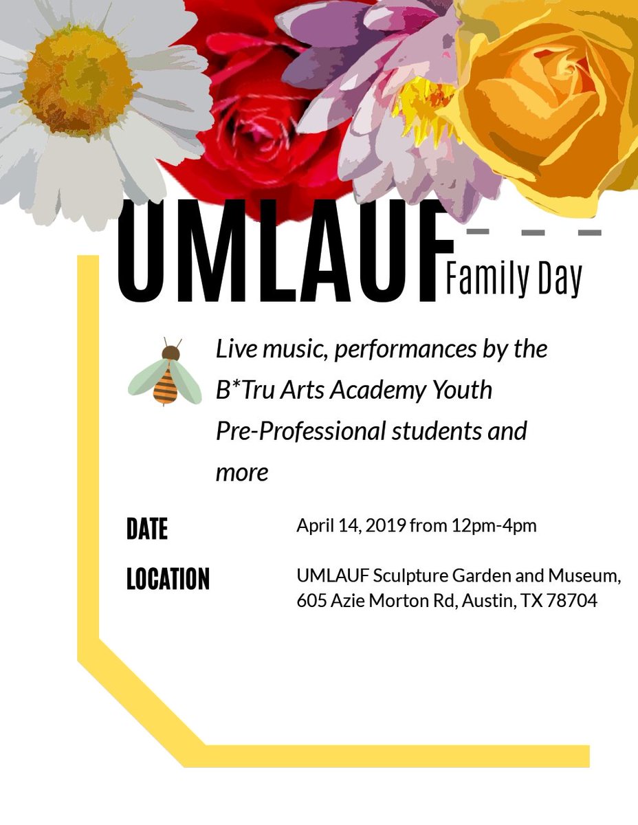 btruarts's tweet photo. Come join us tomorrow at the UMLAUF Family Day event! There will be live music and performances by B*Tru Arts students and more. For additional information check out our page! https://t.co/UGf0KDJqJ9