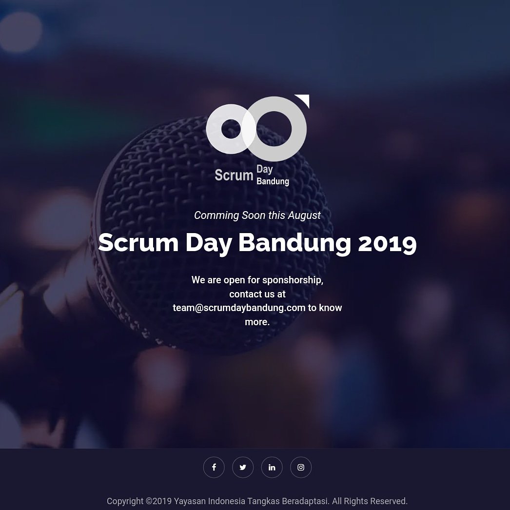 🎉COMING SOON THIS AUGUST !!! 🎉

#ScrumDayBdg2019

Want to support our event? Please, contact us at team@scrumdaybandung.com!

#scrum #conference #event #eventbandung #productdevelopment #peopledevelopment #productdelivery
#agility #agile