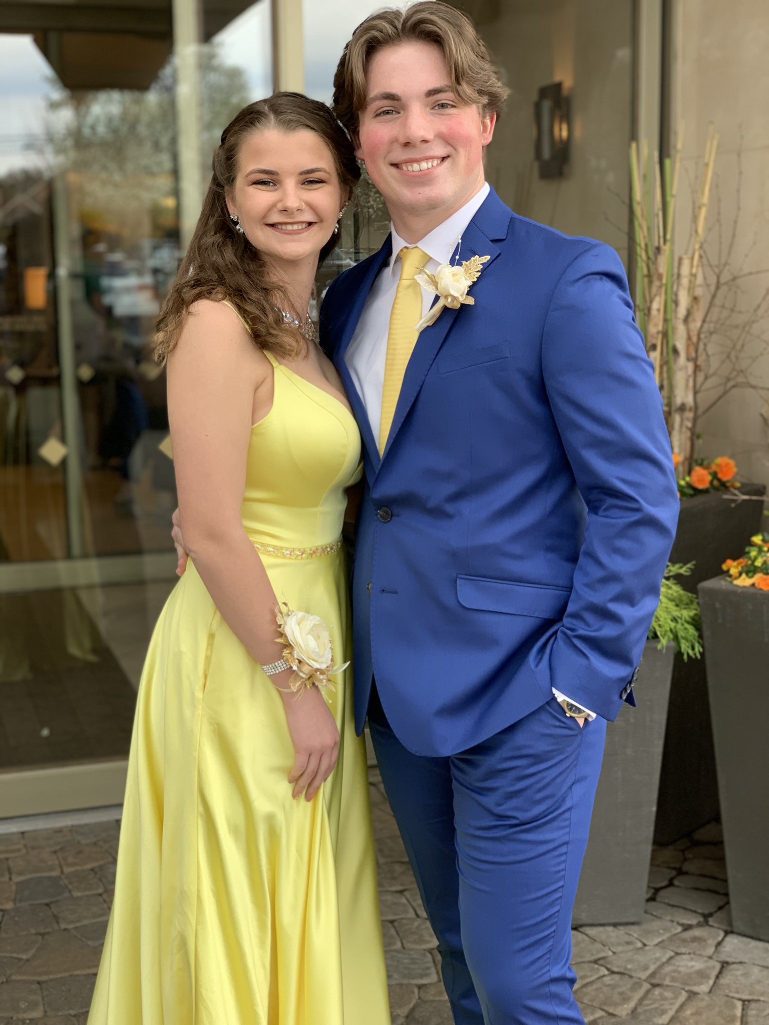 Yellow and sales navy blue prom