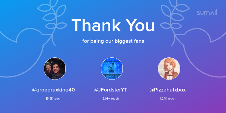 9giveaway's tweet photo. Our biggest fans this week: @groogruxking40, @JFordsterYT, @Pizzahutxbox. Thank you! via https://t.co/zIxU59sspv https://t.co/ZA9wbQ4HDk