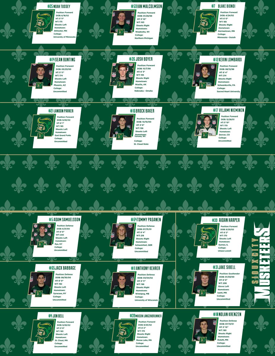 Musketeerhockey's tweet photo. Starting lineup for the Musketeers:
F: #25 Tussey-#59 Malcolmson-#7 Biondi
D: #5 Samuelsson-#64 Pasanen
G: #32 Harper

Starters and lineups brought to you by Telco Triad Community Credit Union. https://t.co/AJ8v8SkpY8