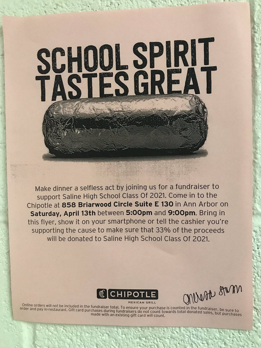 MsCiotta's tweet photo. Hungry?! 😋Help support #classof2021 #chipotle #SASCompass https://t.co/fV7RwqiQ6u