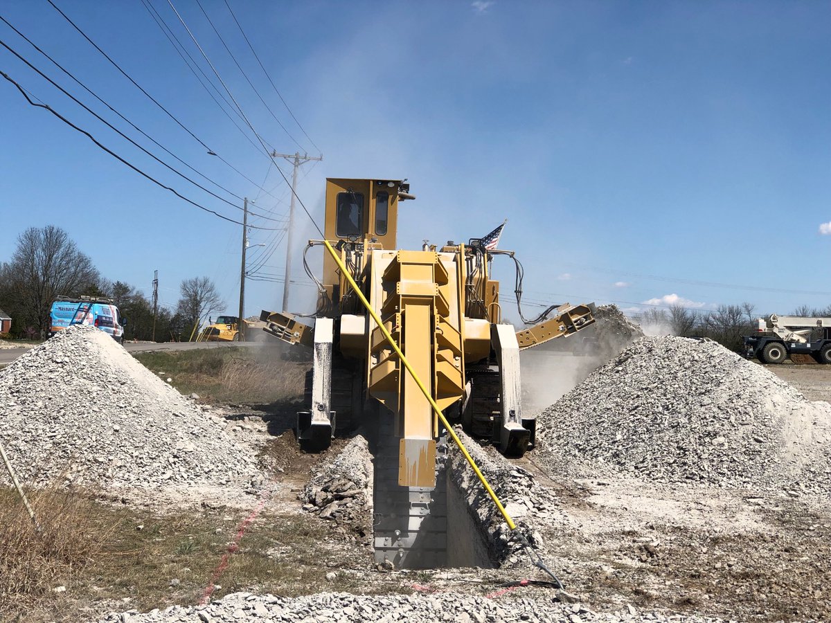 darren_cleary's tweet photo. T-14 #Trencor Trencher turning middle Tennessee limestone into gravel. @clearyconst https://t.co/d3rTD0oMmF