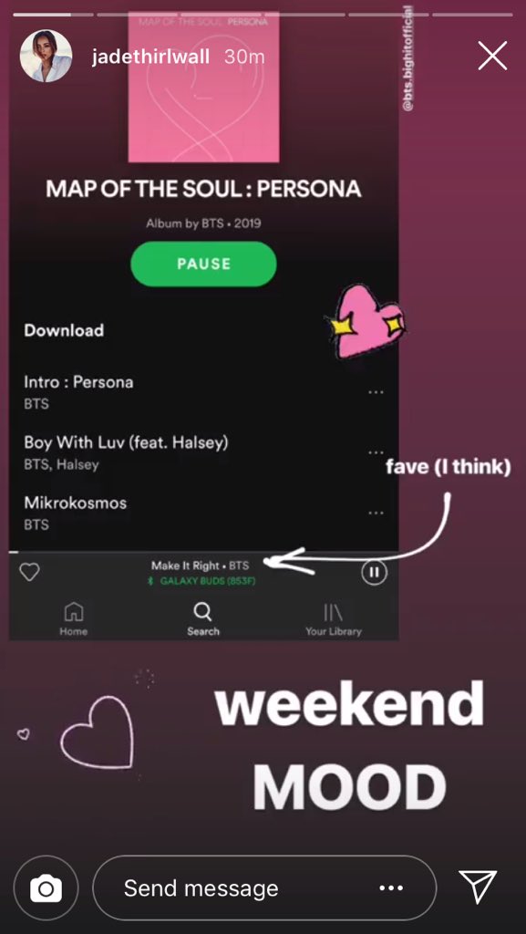 — jade queen of armixers posted a story on instagram listening to map of the soul: persona 