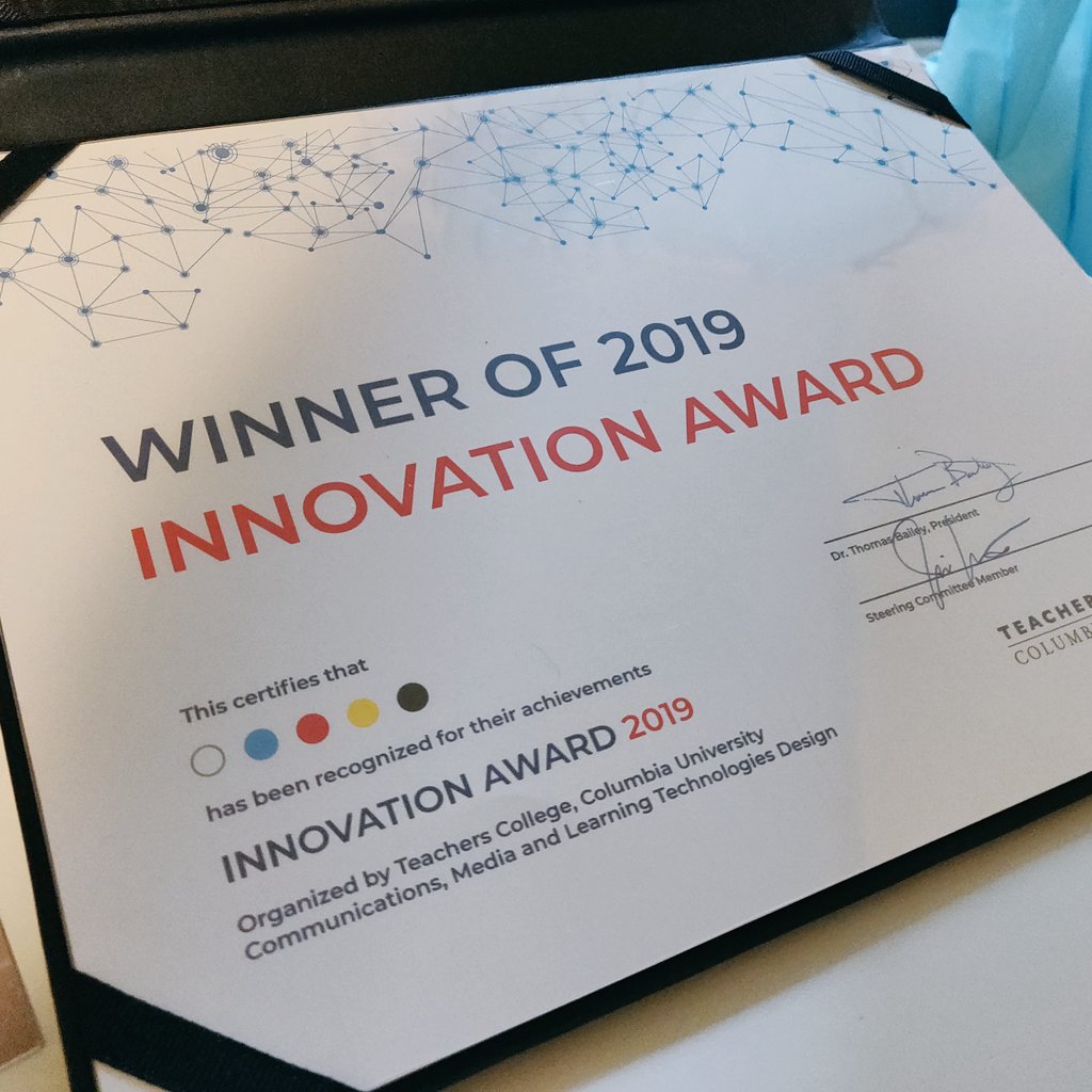 gnetcassidy's tweet photo. Incredibly thankful and excited to be part of the winning team at the #INA2019 at #TCAcFest @TeachersCollege @TC_CMLTD! with @TwoOnWin @MichaelSobolak @bleuplaneteer https://t.co/ZKPTVHsAjt