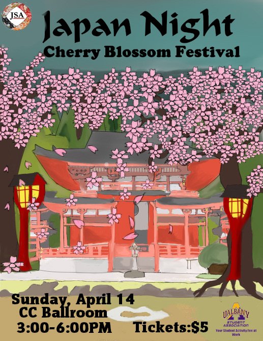 UAlbanyJSA's tweet photo. Reminder that Japan Night is tomorrow! Come join us for fun performances, games and food! Tickets are $5
Date: Sunday, April 14th
Time:3:00-6:00PM
Location: Campus Center Ballroom https://t.co/Lgaj31TKfu