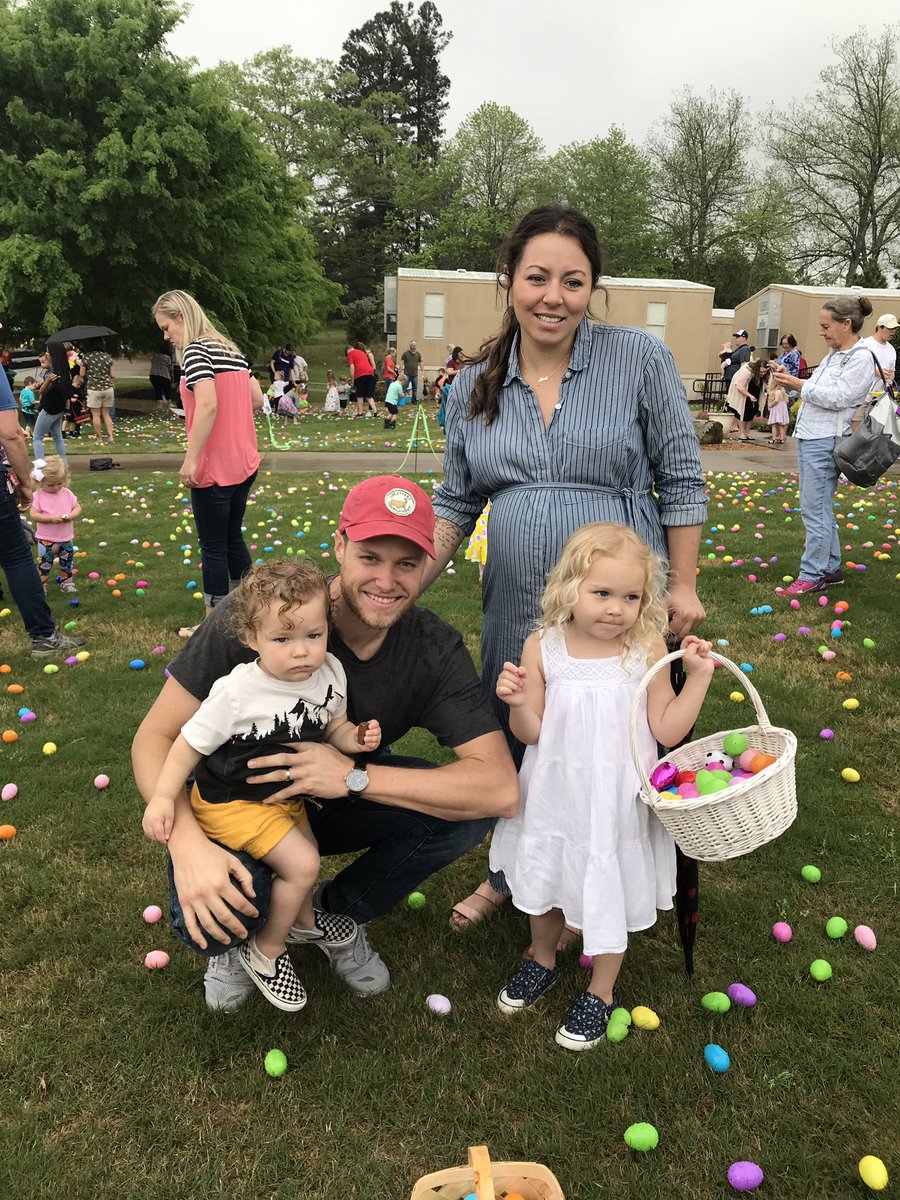 Easter egg hunt with the family today. Mick loves the ”big” tractor but not the Easter bunny:)