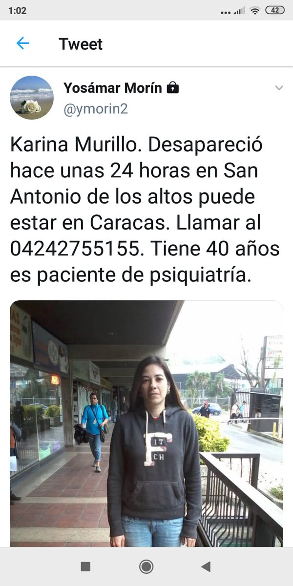 metrocomunidad's tweet photo. NECESITAMOS DE SU AYUDA: la hija de una compañera jubilada, con problemas psiquiátricos, está desaparecida. Se llama Karina Murillo. Abajo está la foto y un número telefónico. Por favor retuitear para ayudarla. ¡MUCHAS GRACIAS!
#13Abr @metroinforme #Ayuda #SinAgua #SinLuz https://t.co/SMSzIT7XGS