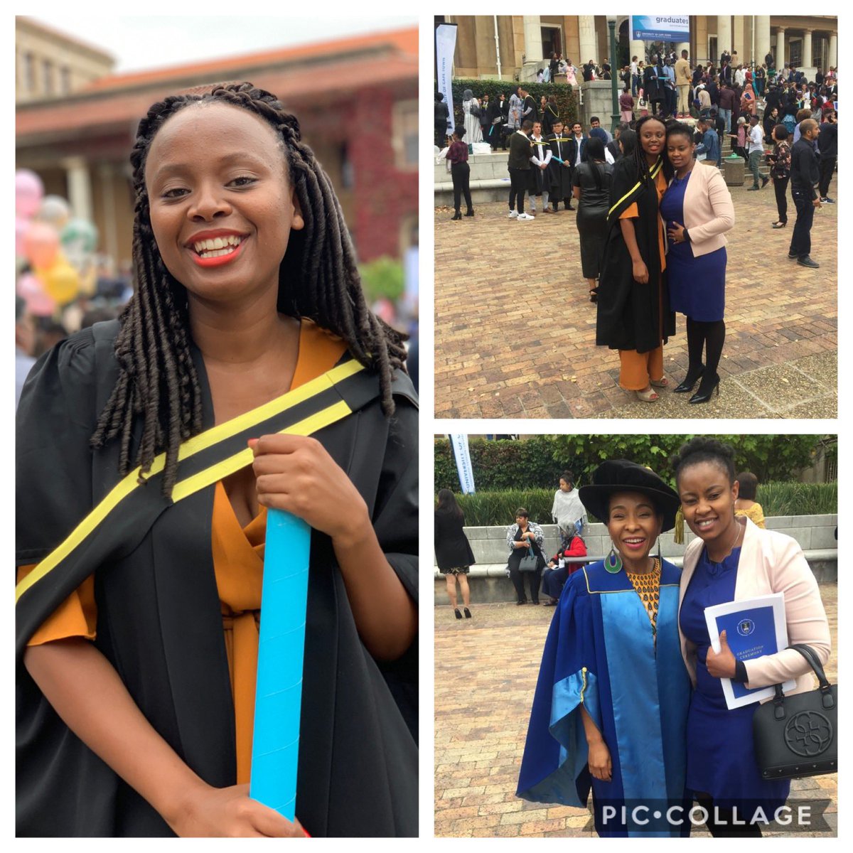 ElesBooi's tweet photo. Was so inspired by these amazing Women yesterday at #UCTGrad2019 First my niece @justsive (Sive Nobevu) for her excellence, energy &amp; power as wraps up her undergrad on the road to CA(SA) &amp; Prof Phakeng! I’ve never seen a VC enjoy grad so much &amp; make it all about the students! 👩🏽‍🎓 https://t.co/pBfJ30nhtG