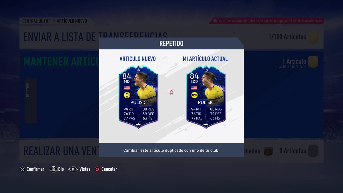 JaaV1erR's tweet image. Te haces mejoras de Ucl Premium y te toca 2 Pulisic!! Habiendo muchos más 😒 @TOTWprediccion #fut #ultimateteam #upgradepack #ucl #uclpremium #fifa19