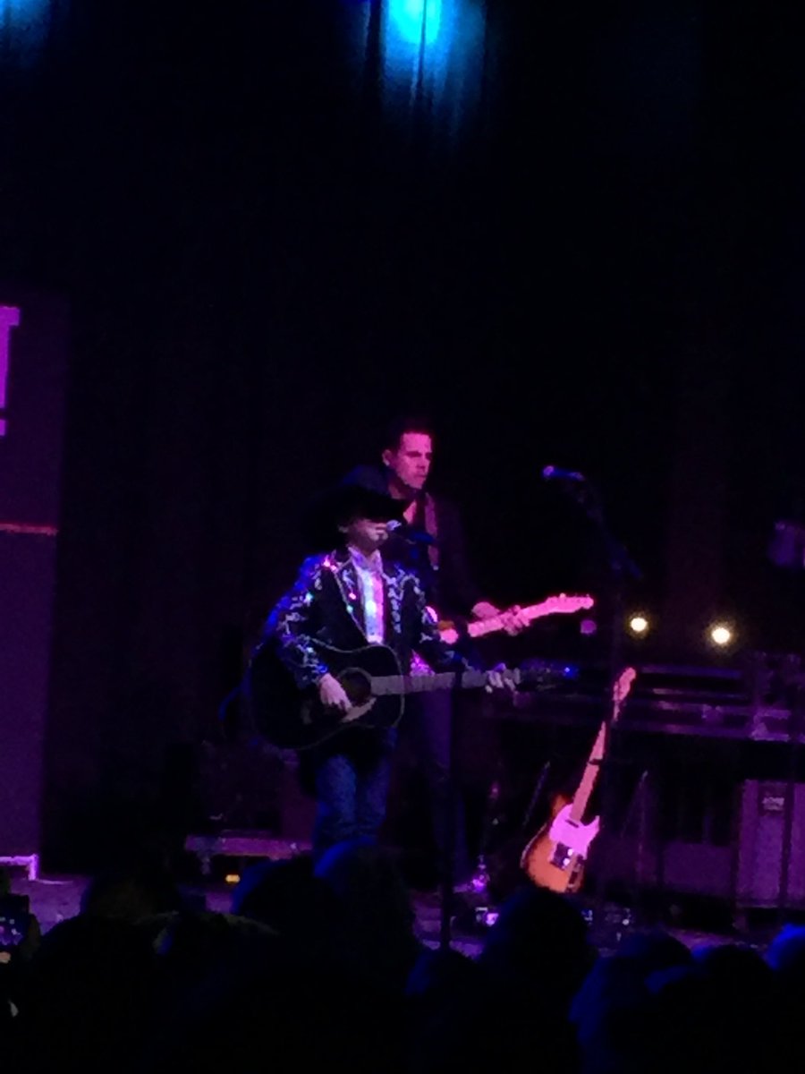 KentWolgamott's tweet photo. That’s Mason Ramsey under that hat - doing Hank’s “Hey Good Lookin’” ⁦@BourbonTheatre⁩ The kid can sing and he’s got the crowd going crazy - and singing along https://t.co/w93gBuqkYu