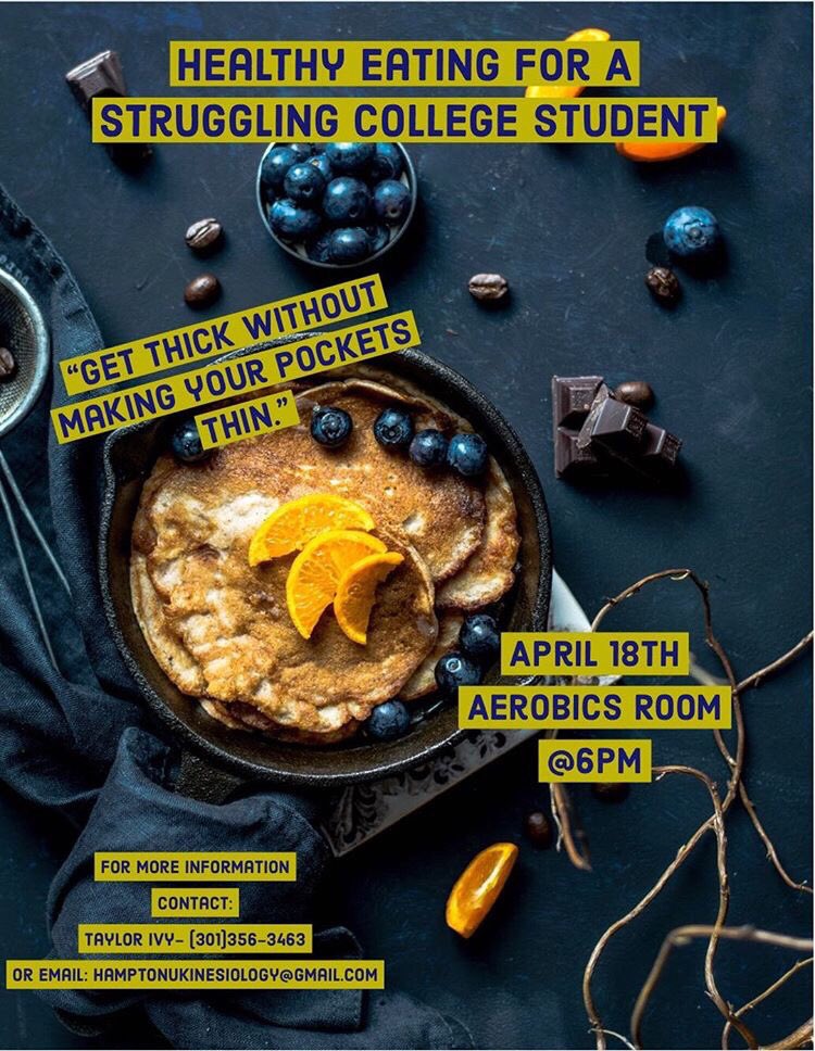 Are you trying to live a better, healthier lifestyle? Are you tired of not feeling like yourself and to get your beach body right, but your pockets won’t cooperate? Come out on Thursday, April 18th and join the Kinesiology Club as we discuss healthy AFFORDABLE options.