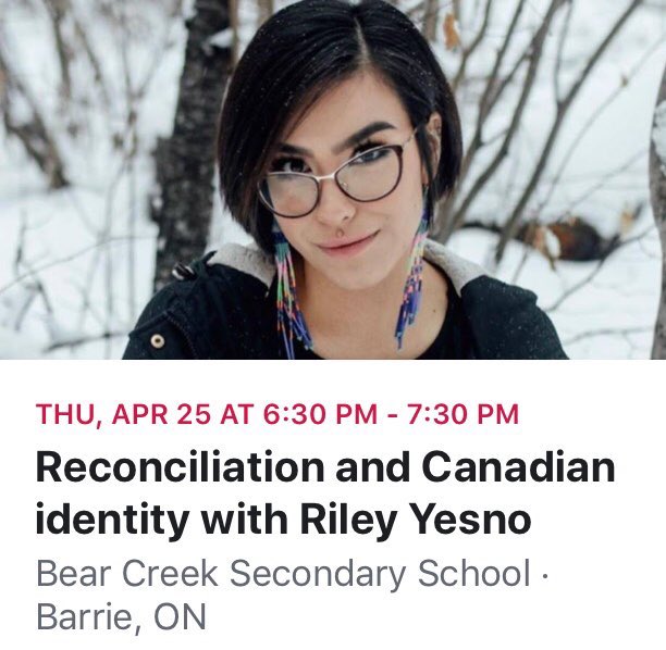jmaddenscdsb's tweet photo. Riley Yesno is speaking in Barrie at Bear Creek on April 25. Fresh off her Ted Talk, this is one young leader not to miss! @SCDSB_Schools @FNMI_SCDSB @LakeheadOrillia @georgiancollege @BarrieNativeFC https://t.co/3qYjxc2q57