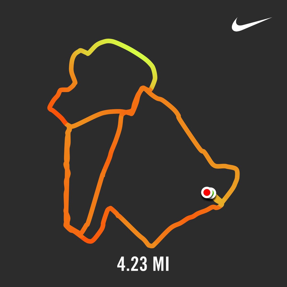 bjones26_2's tweet photo. 4.23 mi. #temporun #marathontraining #namethatshape #nikezoomturbo https://t.co/zqJrHiSVwr