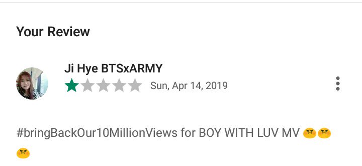 dreamerYnah's tweet photo. @PeinErin I tried to rate their app to see how they are going to respond to what happened. It's not a good experience specially we are aiming a certain goal.
#BringBackOur10mViews https://t.co/f5df5iQRKe
