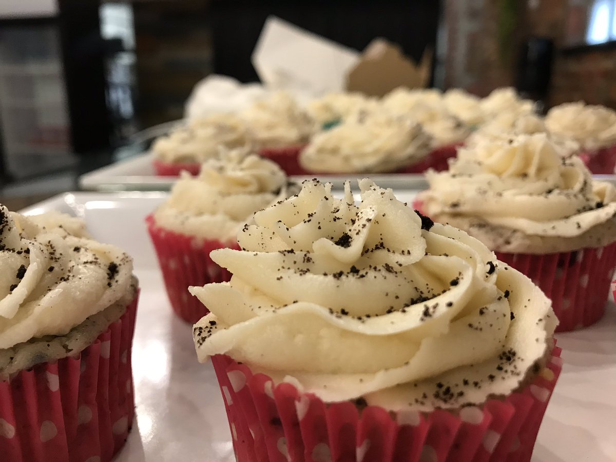 Cookies and cream & carrot cake cupcakes  ; Assorted vegan donuts 