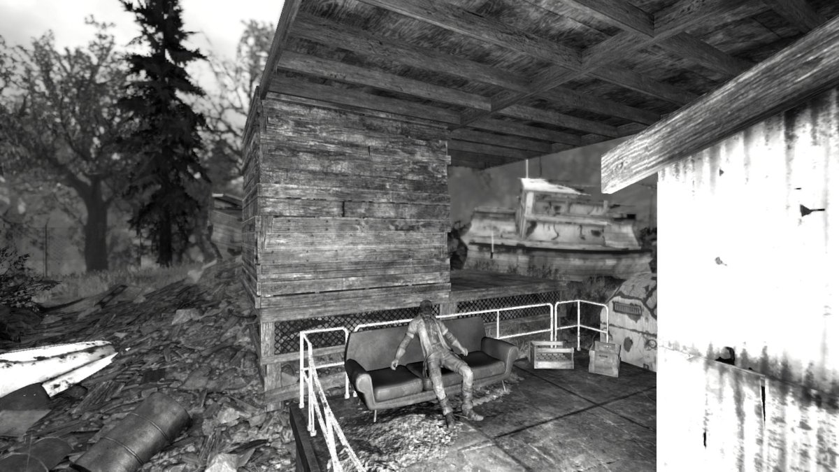 FalloutFreakB's tweet photo. It was raining so I built Bob a porch. Stay dry buddy. #Fallout76 #photomode #virtualshutterbrigade #XboxShare https://t.co/t40N2yxsLW