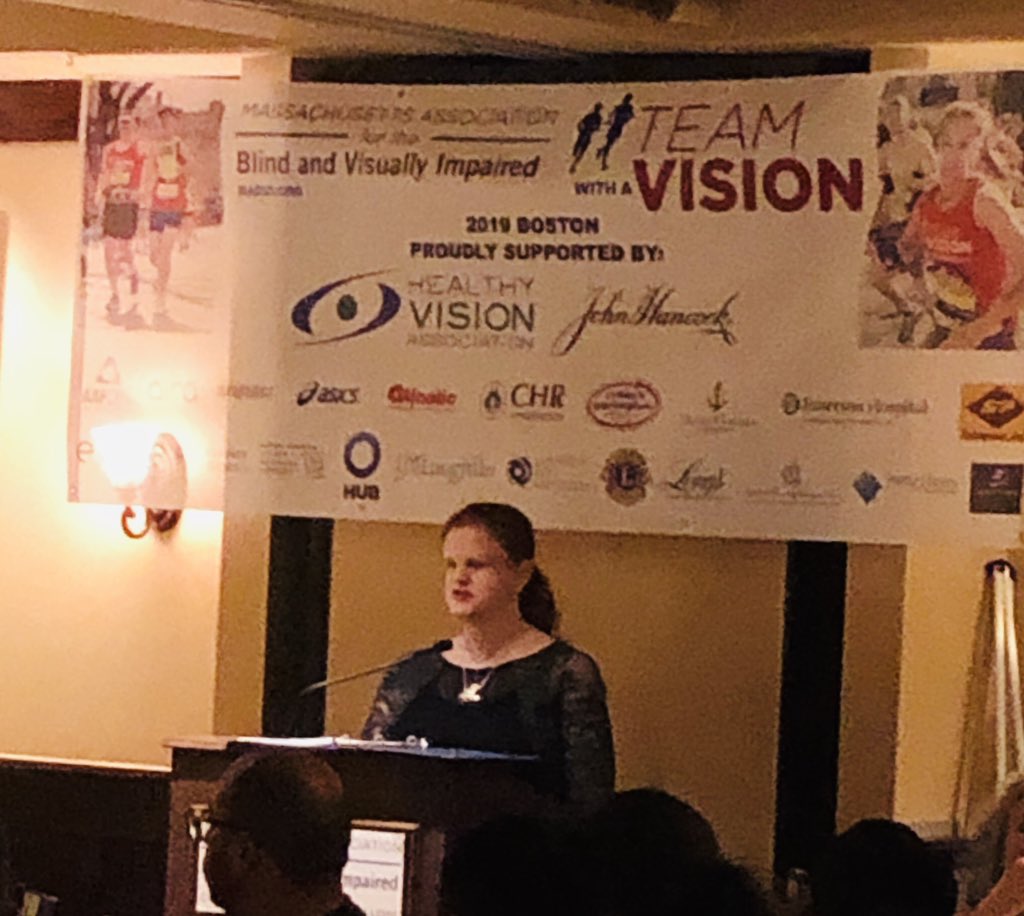 kpmethod's tweet photo. Exec Director of @TheMABVI, @SassyOutwater, shares inspiring words at tonight’s @TeamWithAVision dinner: If/when you feel stuck, think about things slightly different. Change your perspective, you’ll be amazed at the results.... #perspective #BostonMarathon2019 #teamwithavision https://t.co/QBnsWtJmRj