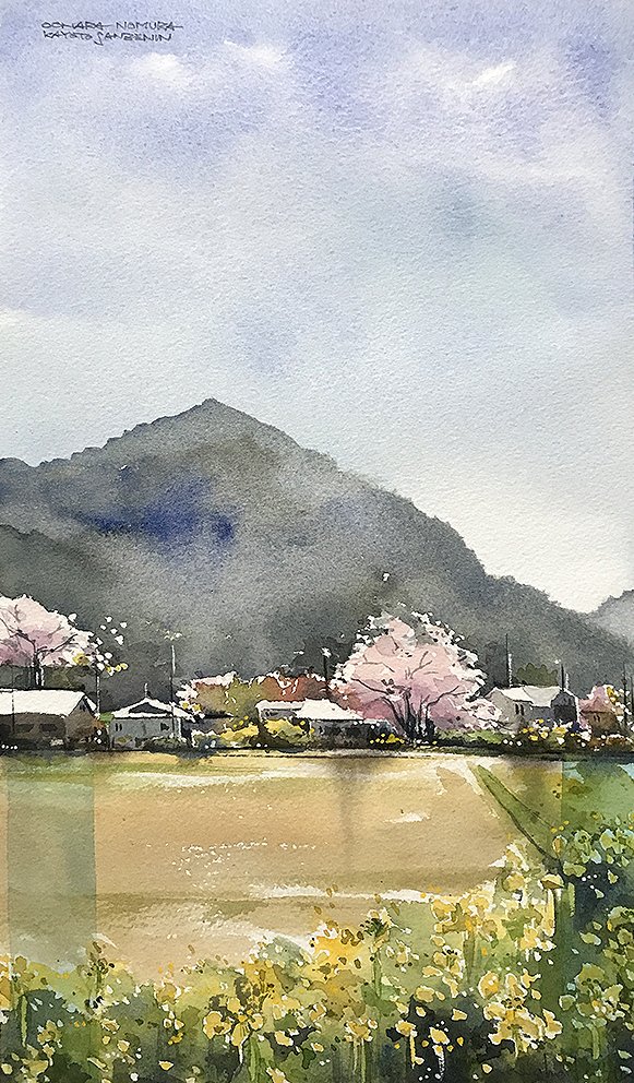 はい完成。穏やかな京都の春の一日が描けました^ ^ #Watercolor