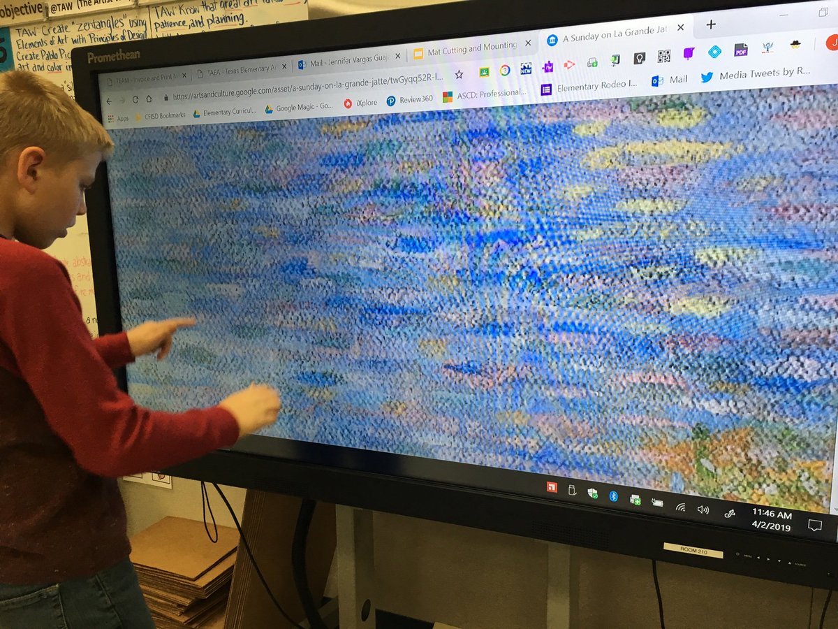 Mrs_GuajardoArt's tweet image. 4th graders were impressed and mesmerized by the textures, details &amp;amp; layers of dots from George Seurat art on Google Art &amp;amp; Culture! They couldn’t believe what colors were really in there! 🎨😀 #exploringart  #CFISDspirit  #successatRES #cfisdarts   #CFISDfinearts