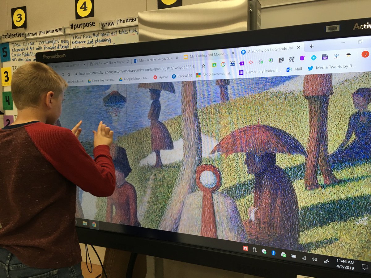 Mrs_GuajardoArt's tweet image. 4th graders were impressed and mesmerized by the textures, details &amp;amp; layers of dots from George Seurat art on Google Art &amp;amp; Culture! They couldn’t believe what colors were really in there! 🎨😀 #exploringart  #CFISDspirit  #successatRES #cfisdarts   #CFISDfinearts