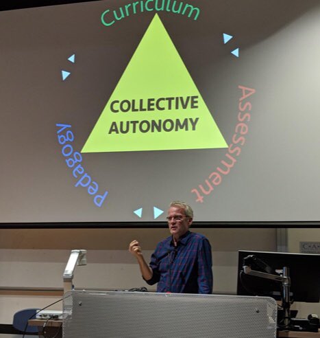 mcalabro2's tweet photo. It was inspiring to listen to @pasi_sahlberg  give the keynote speech at the UECA PD fest at UNSW Global yesterday on the subject of Teacher Autonomy. Your notion of teaching as a leadership profession resonates. Thank you for the selfie and attending #UECA2019 https://t.co/2TFdCsPMyv