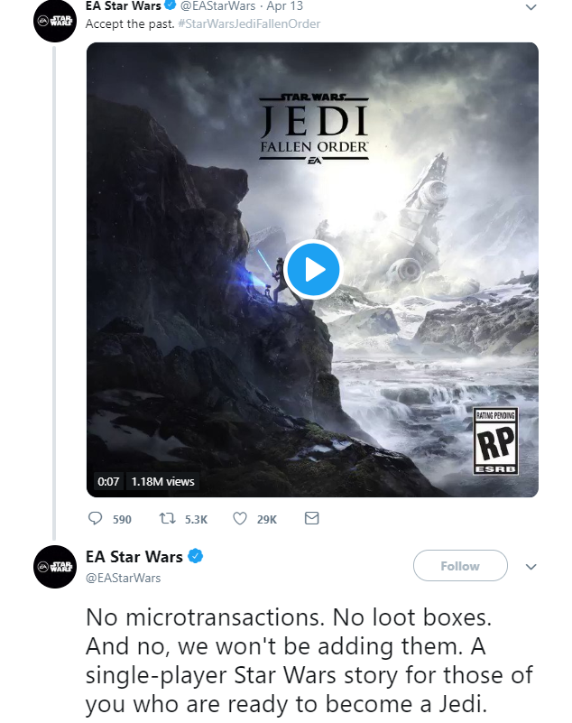 dhindes's tweet image. Spare a thought for everyone at Visceral who either lost their jobs or had to relocate because their singleplayer Star Wars game was cancelled, who are now reading this new Star Wars game announcement from EA