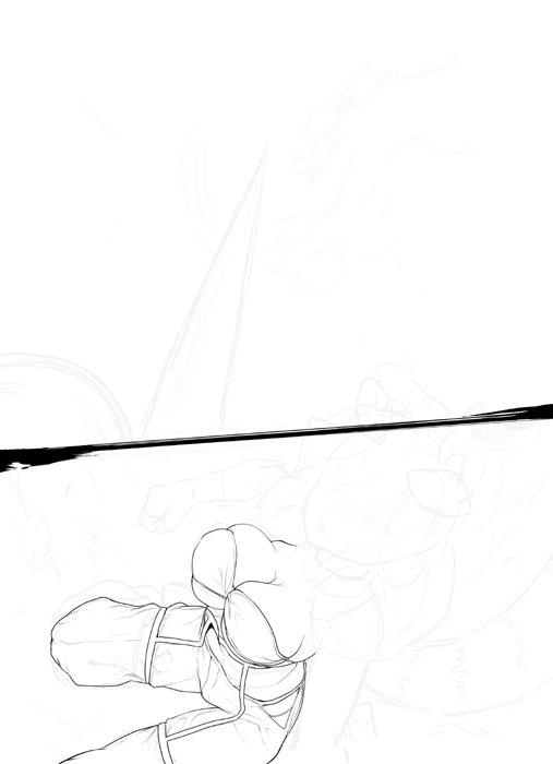 ペン入れ
描けるとこから描いて細かいブラシで皺の質感を足していきます 