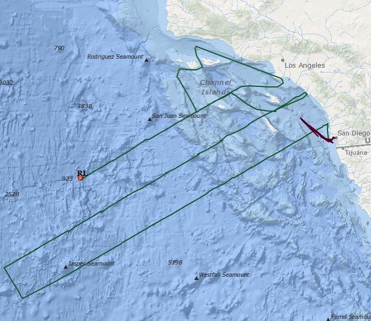 calcofi's tweet photo. After almost a week of being forced inshore due to rough weather, we have resumed all #net and #CTD operations and are occupying the remaining stations in the #calcofi pattern. We just departed 87.90 and are heading north to 83.90 #oceanography #science #pacific #ocean #shiptrack https://t.co/B5utgc4z8H