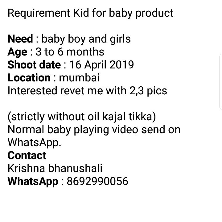 WoBCasting's tweet photo. Requirement Kid for baby product 
Need baby of 3-6 month
Ad of Baby Product
More Audition info download our app.
🔗 App Link https://t.co/SUm0B8Vi3n

#auditiondate #auditions #kidsneed #babyneed #baby #childactor #ChildAudition #child #Cast #castingcouch #castingcall #bollywood https://t.co/h86SL8SPUM