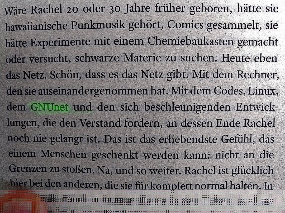 Lichtblick in #GRMBrainfuck von <a href="/SibylleBerg/">Sibylle Berg</a> (S.429): <a href="/GNUnet/">The GNUnet Project</a>!

/<a href="/youbrokethenet/">#youbroketheinternet</a> #YouBrokeTheInternet ⏩ #WeFixTheNet