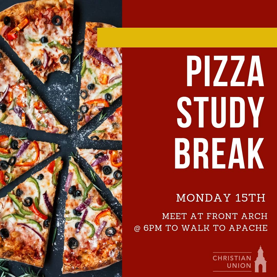 //TOMORROW//
.
You've been working hard... you're hungry... you need a wee break.... Well come join us for some pizza!!
.
Pizza Study Break // Monday 15th // Meet at front Arch at 6pm // bring some dolla! 😎