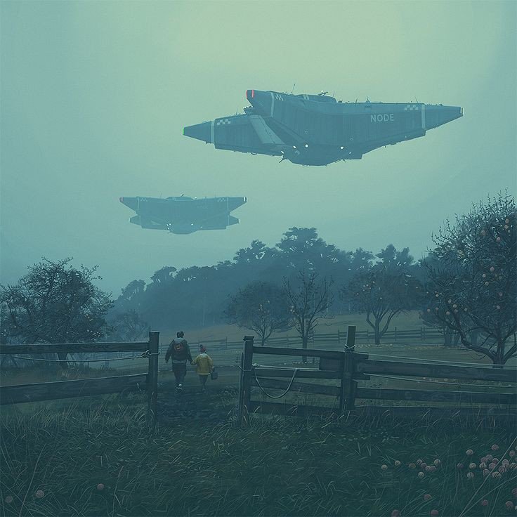 Simon Stålenhag has always been one of my favourite Sci-Fi artists. His pieces that show Earth, post invasion are nostalgic, haunting and peaceful. 

I'll add more in the comments below. Like and retweet!

<a href="/simonstalenhag/">Simon Stålenhag 🐀</a> (Official Twitter)

#scifi #art #aliens #invasion