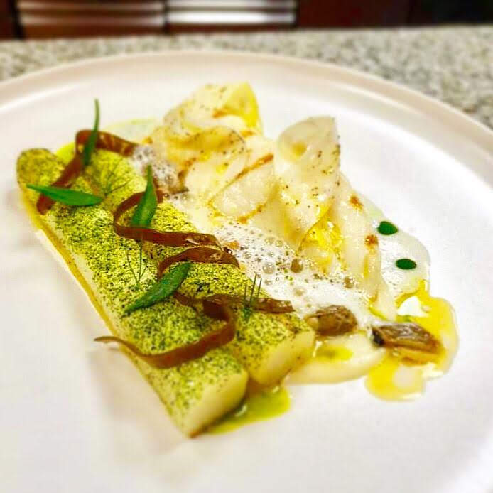 New to the #dinnermenu. John Dory cooked on charcoal, white asparagus, aged white burgundy, #cockles in brown butter and pickled Donegal seaweeds. The colours of spring, the enduring flavours of the sea. 
#johndory #thisisirishfood #irishseafood #manusmcgonagleseaweeds #greenegg