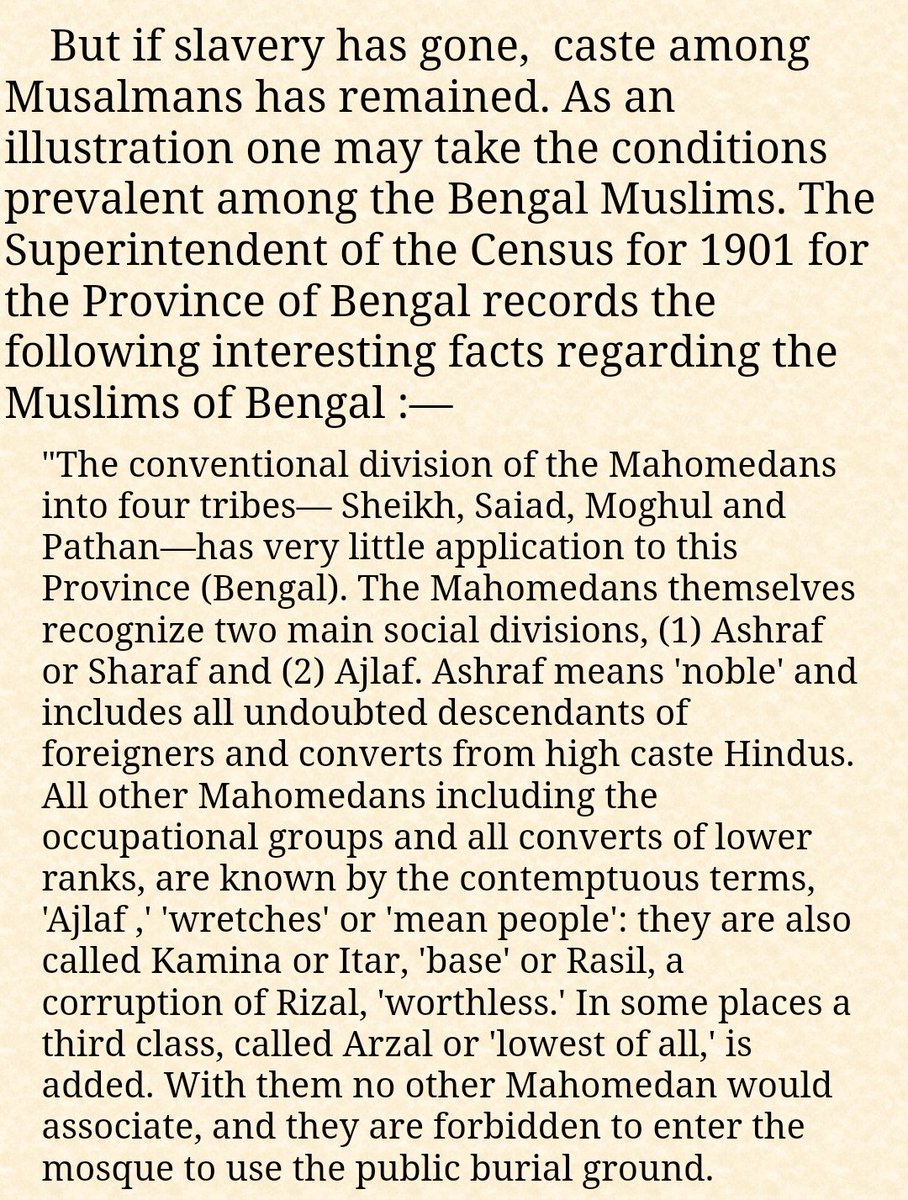   #AmbedkarOnCaste  #CasteismInIndianMuslims"But if slavery has gone, caste among Musalmans has remained... Indeed, the Muslims have all the social evils of the Hindus and something more. That something more is the compulsory system of purdah for Muslim women."
